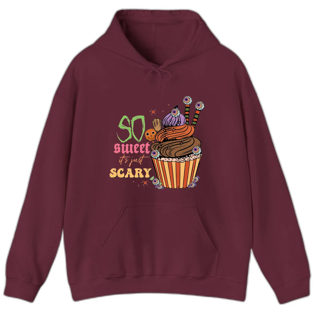 So Sweet It's Just Scary Halloween Cupcake Hoodie in Maroon