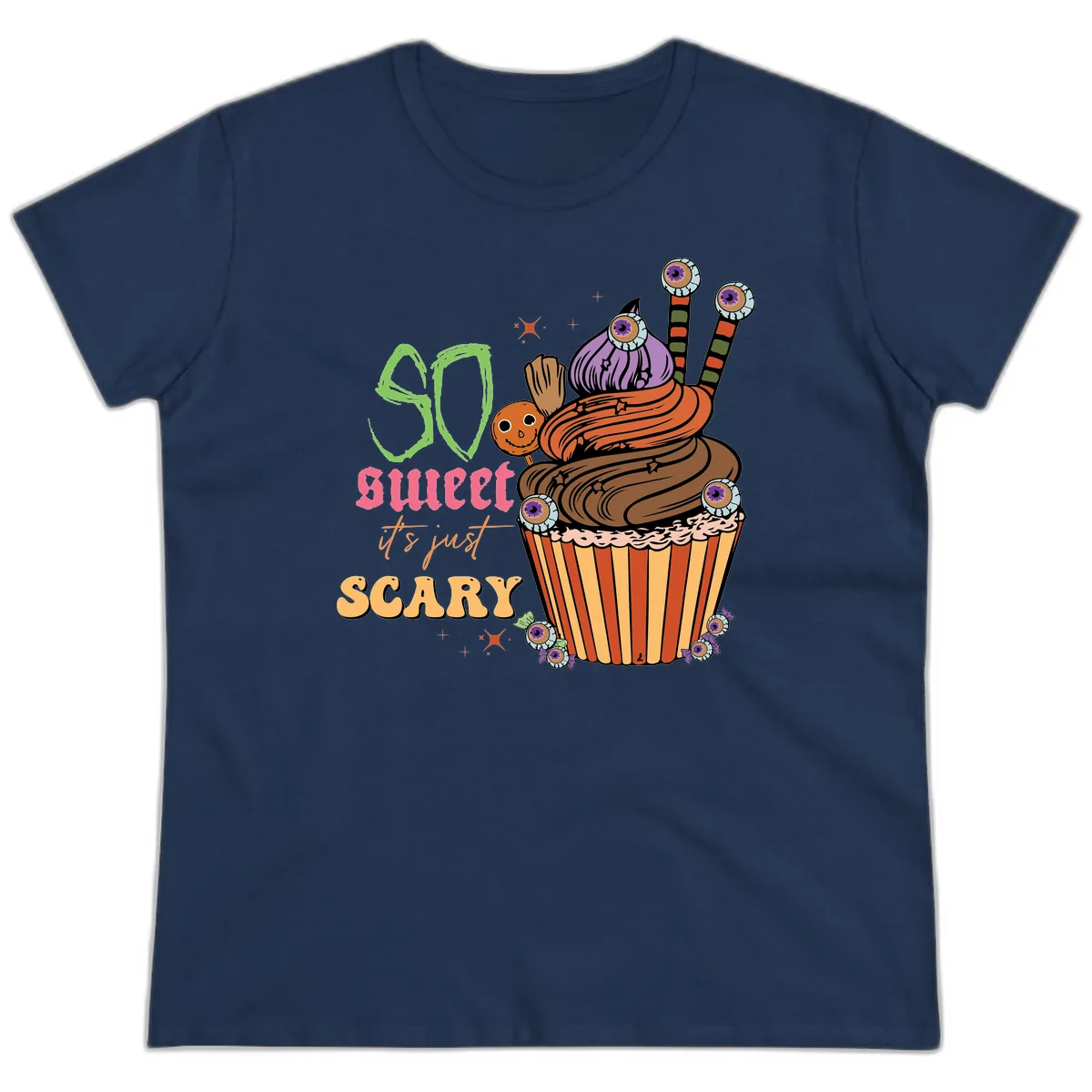 So Sweet It's Just Scary Halloween Cupcake Ladies Tee in Navy