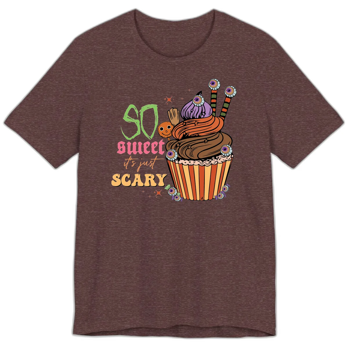So Sweet It's Just Scary Halloween Cupcake Premium T-Shirt in Heather Maroon