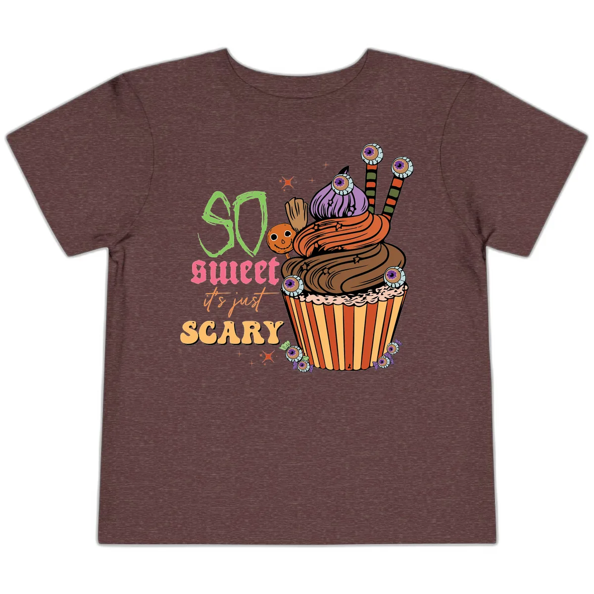 So Sweet It's Just Scary Halloween Cupcake Toddler T-Shirt in Heather Maroon