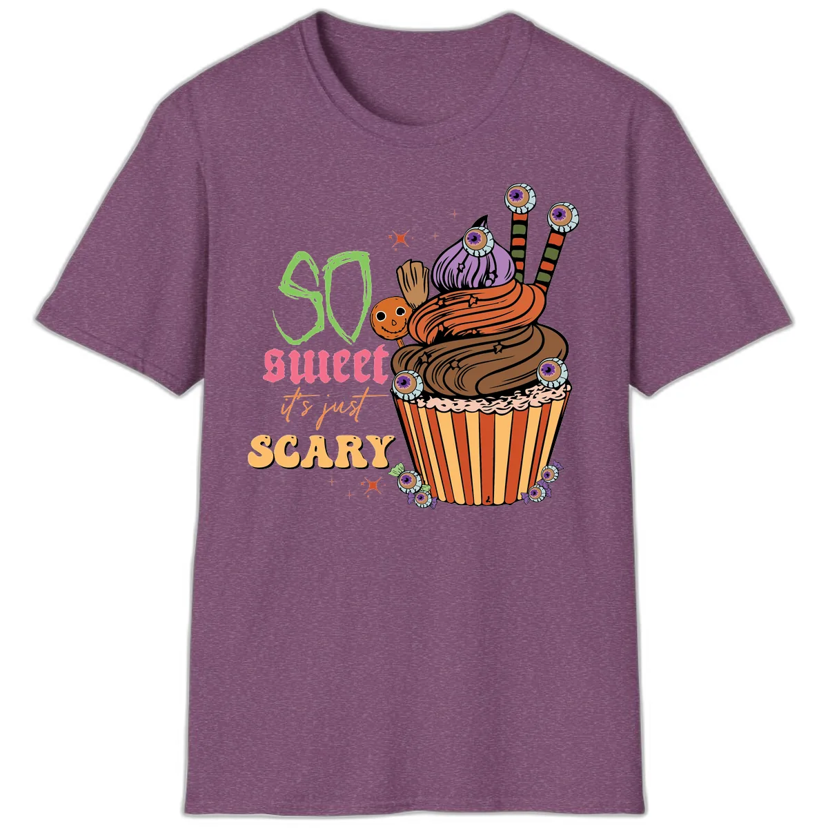 So Sweet It's Just Scary Halloween Cupcake T-Shirt in Heather Maroon