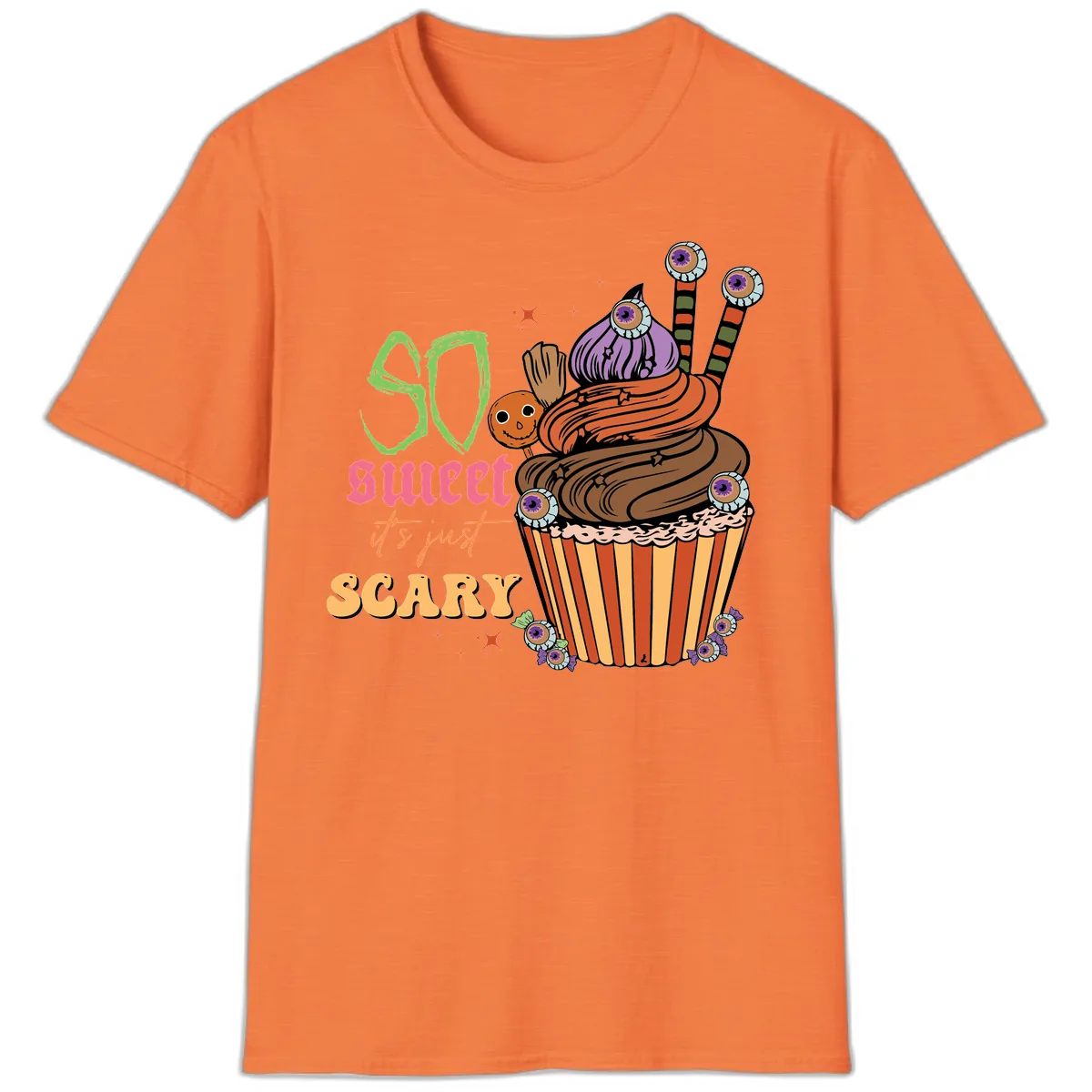 So Sweet It's Just Scary Halloween Cupcake T-Shirt in Heather Orange