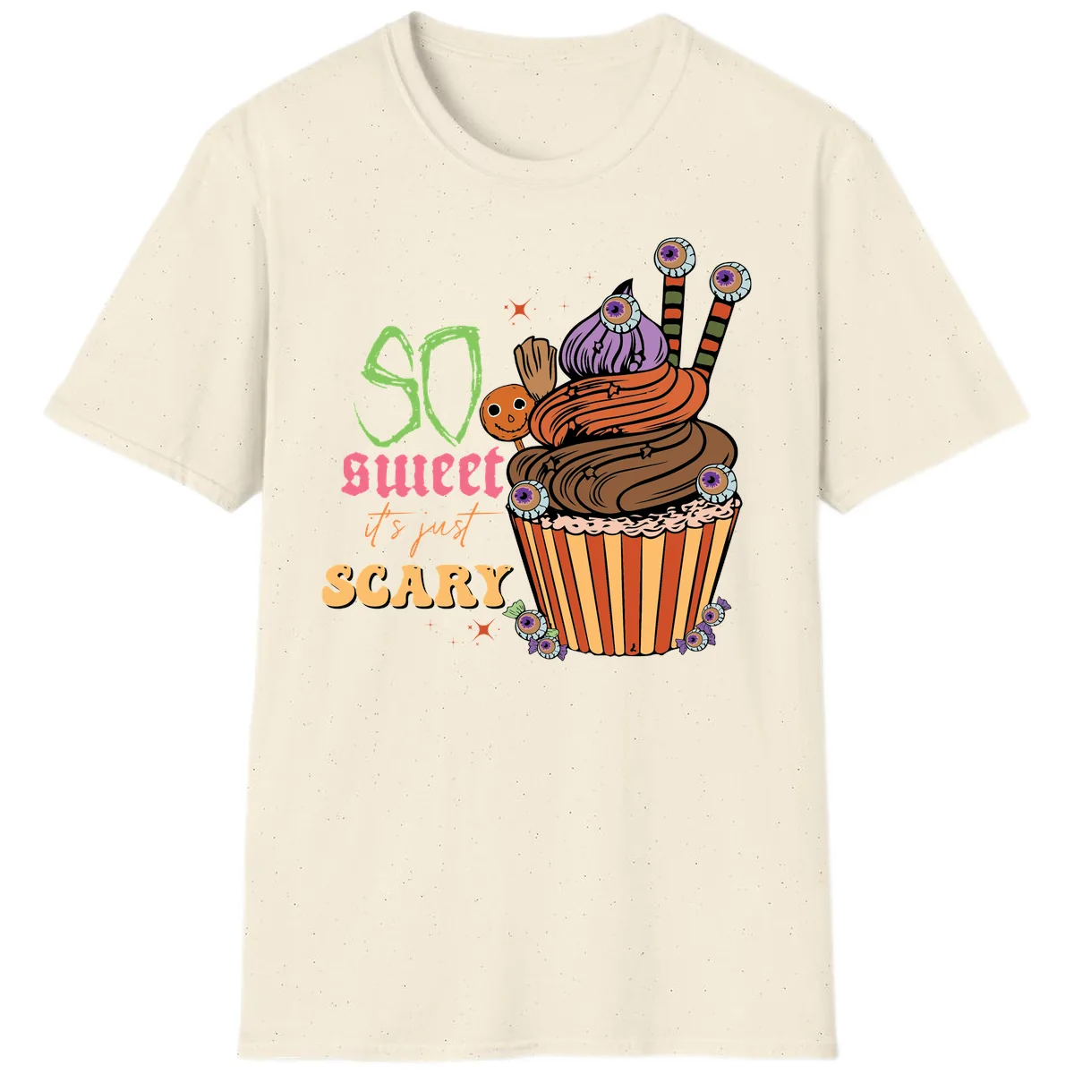 So Sweet It's Just Scary Halloween Cupcake T-Shirt in Natural