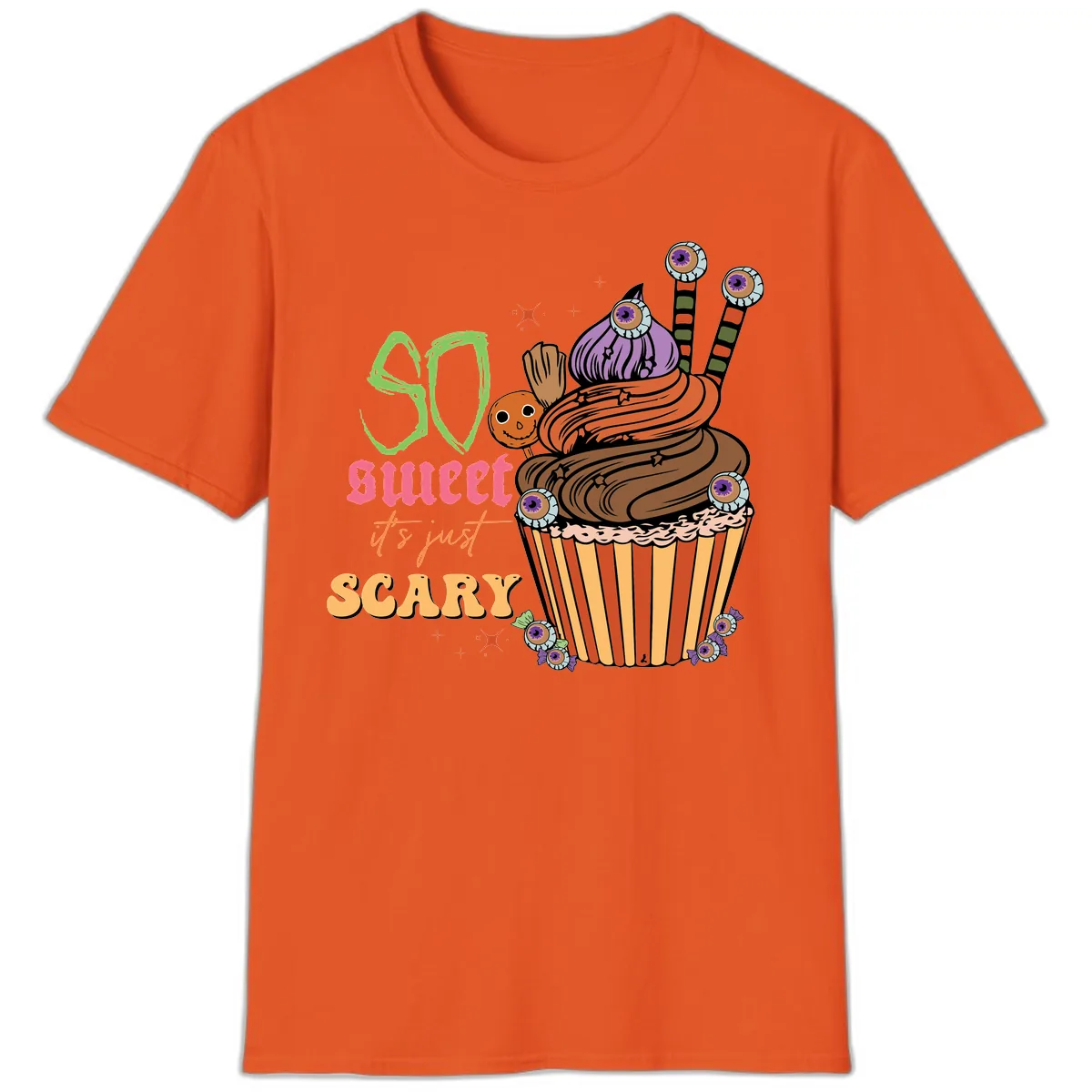 So Sweet It's Just Scary Halloween Cupcake T-Shirt in Orange