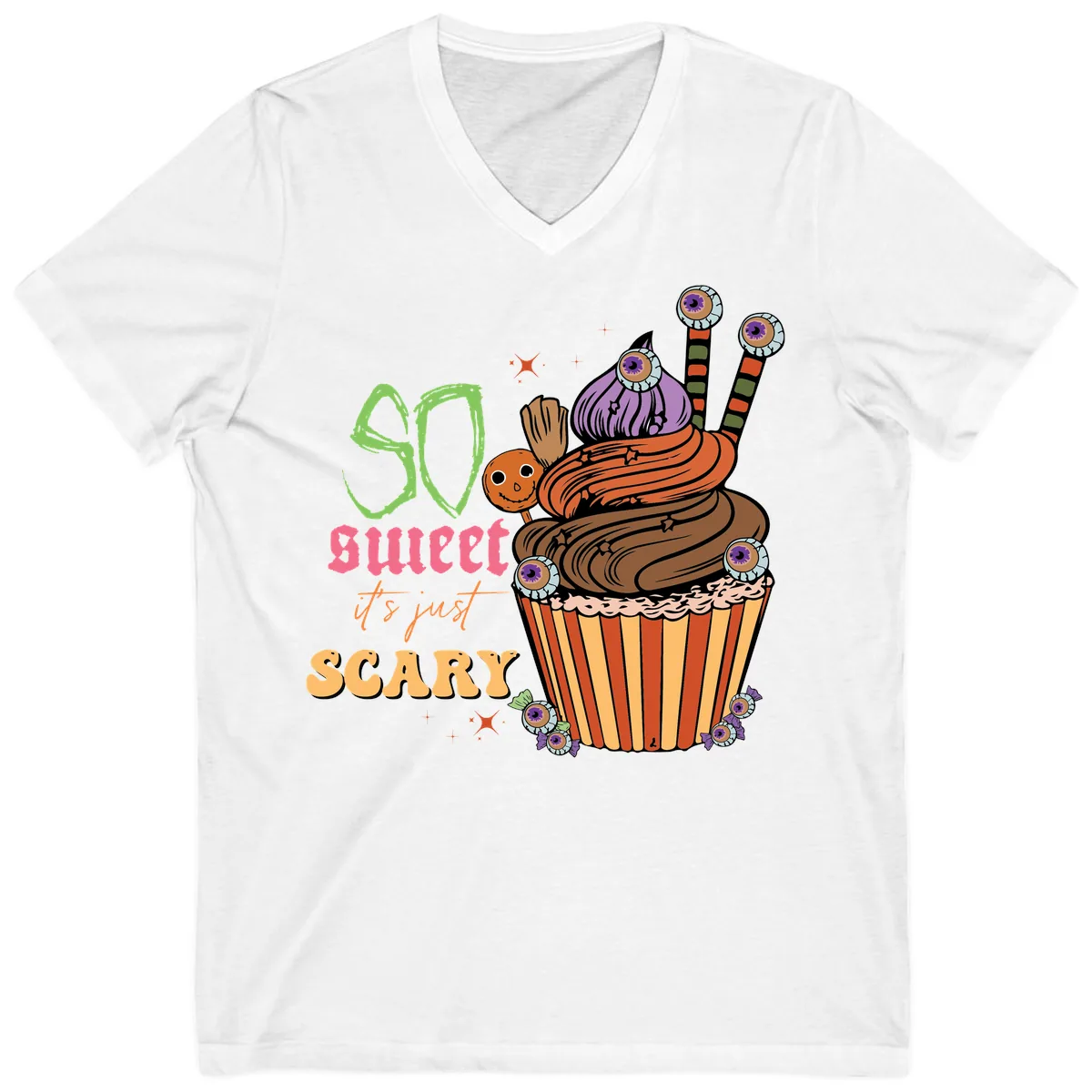 So Sweet It's Just Scary Halloween Cupcake V-Neck in White