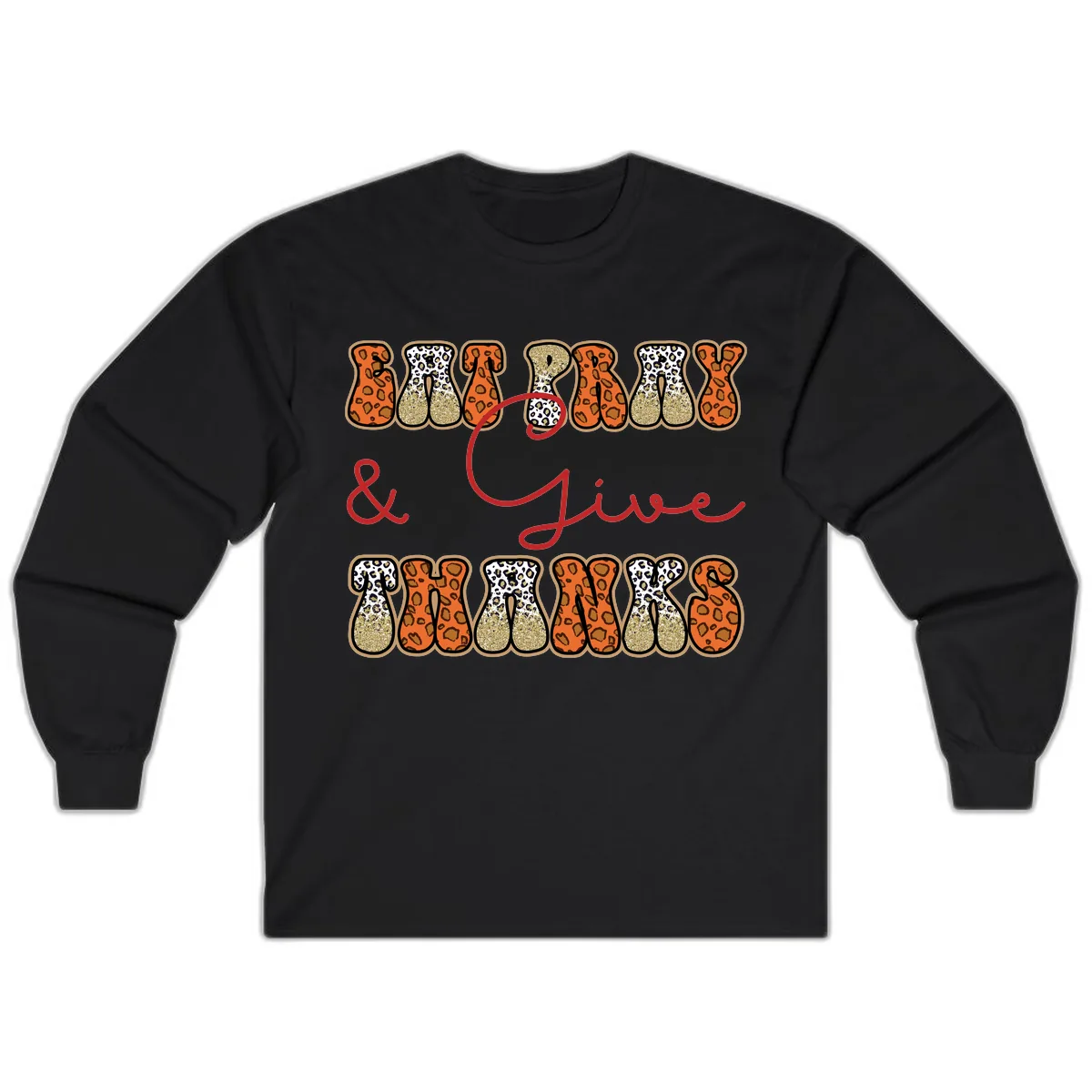 Eat Pray Give Thanks Leopard Print Long Sleeve in Black