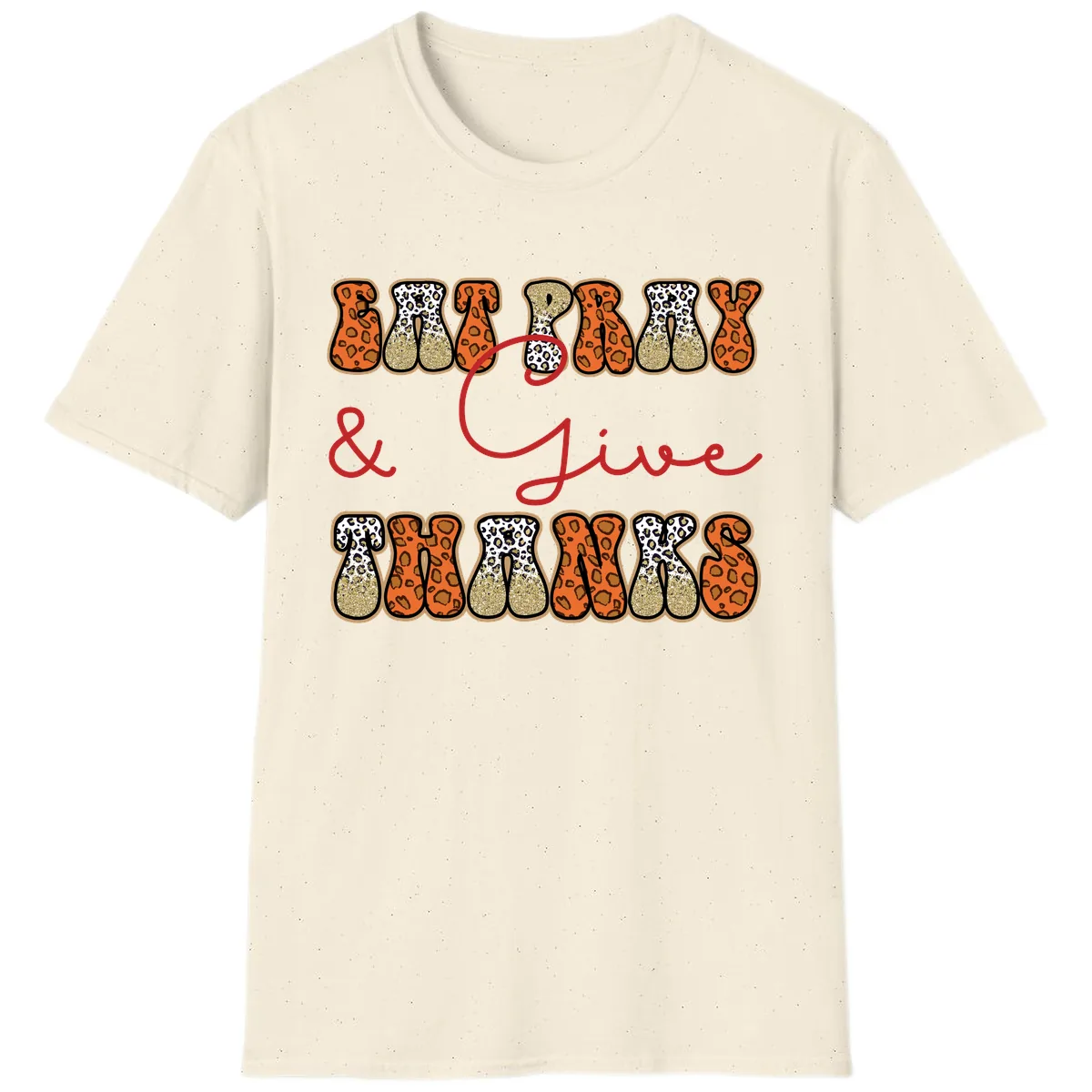 Eat Pray Give Thanks Leopard Print T-Shirt in Natural