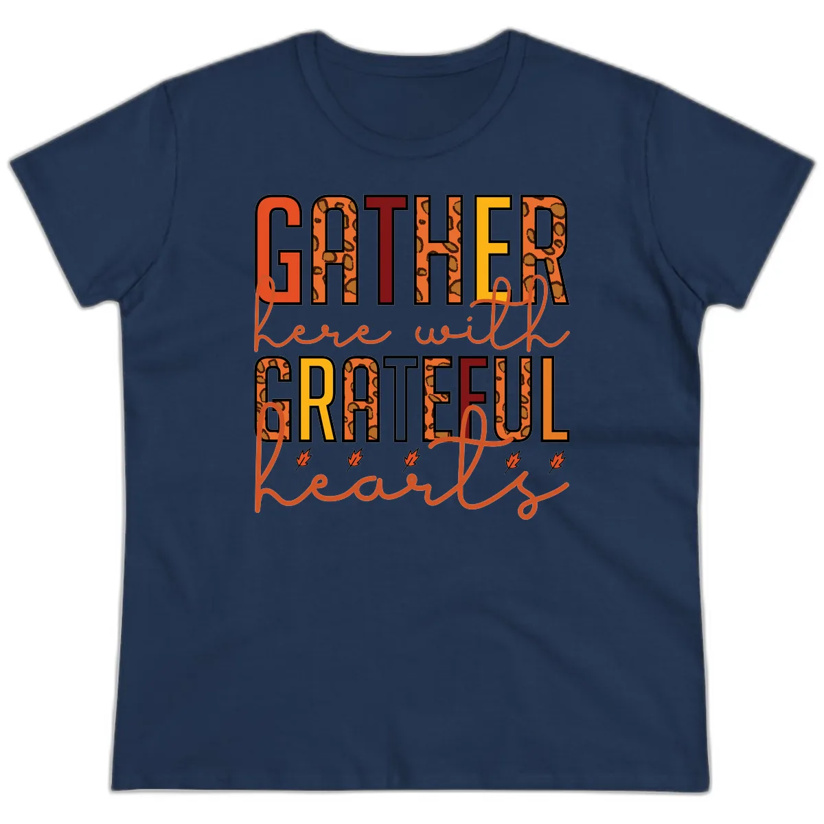 Gather Here With Hearts Ladies Tee in Navy