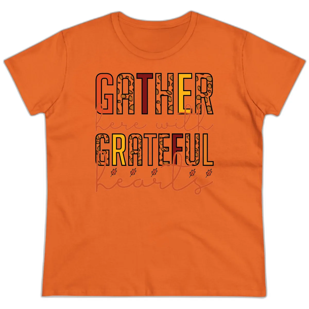 Gather Here With Hearts Ladies Tee in Orange