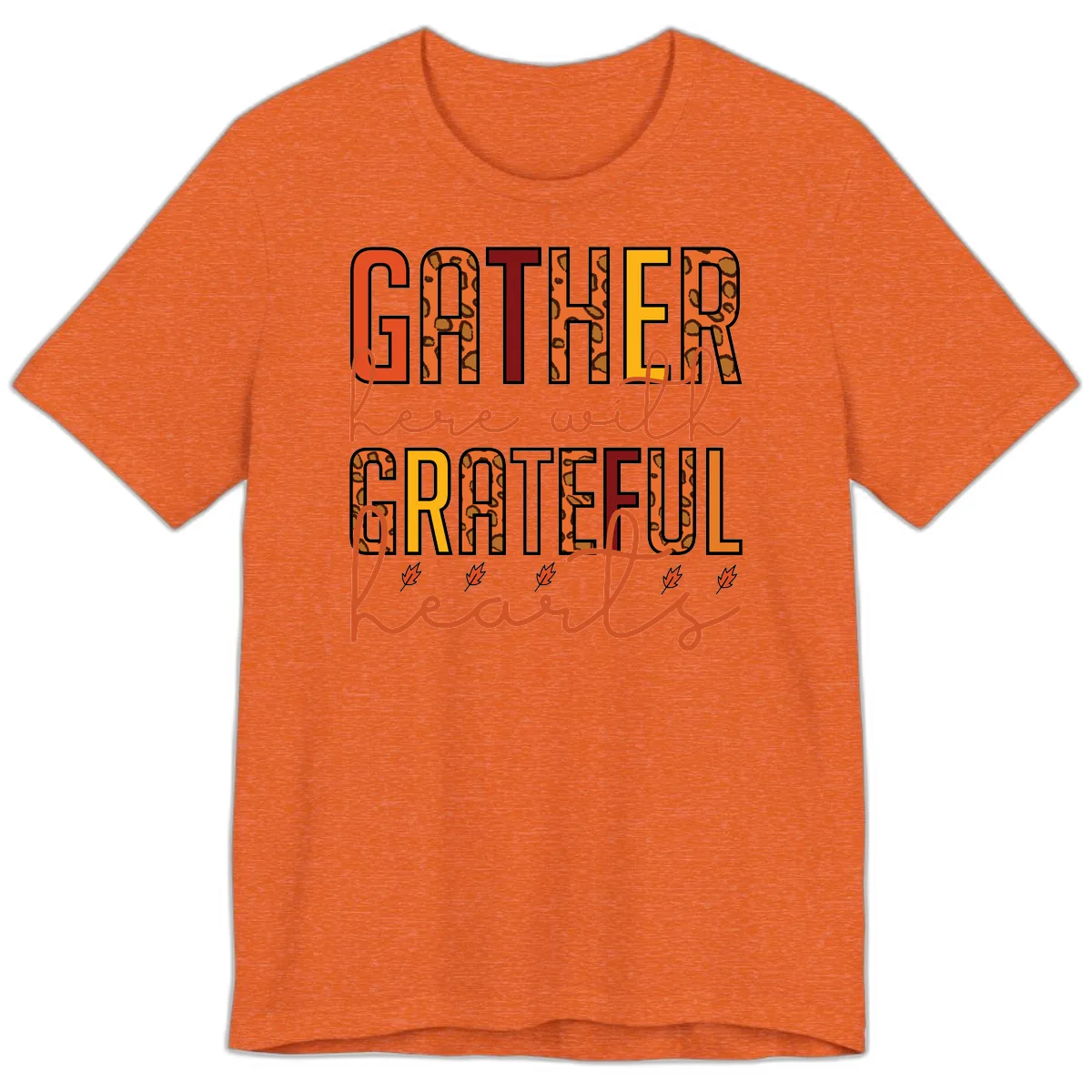 Gather Here With Hearts Premium T-Shirt in Heather Orange