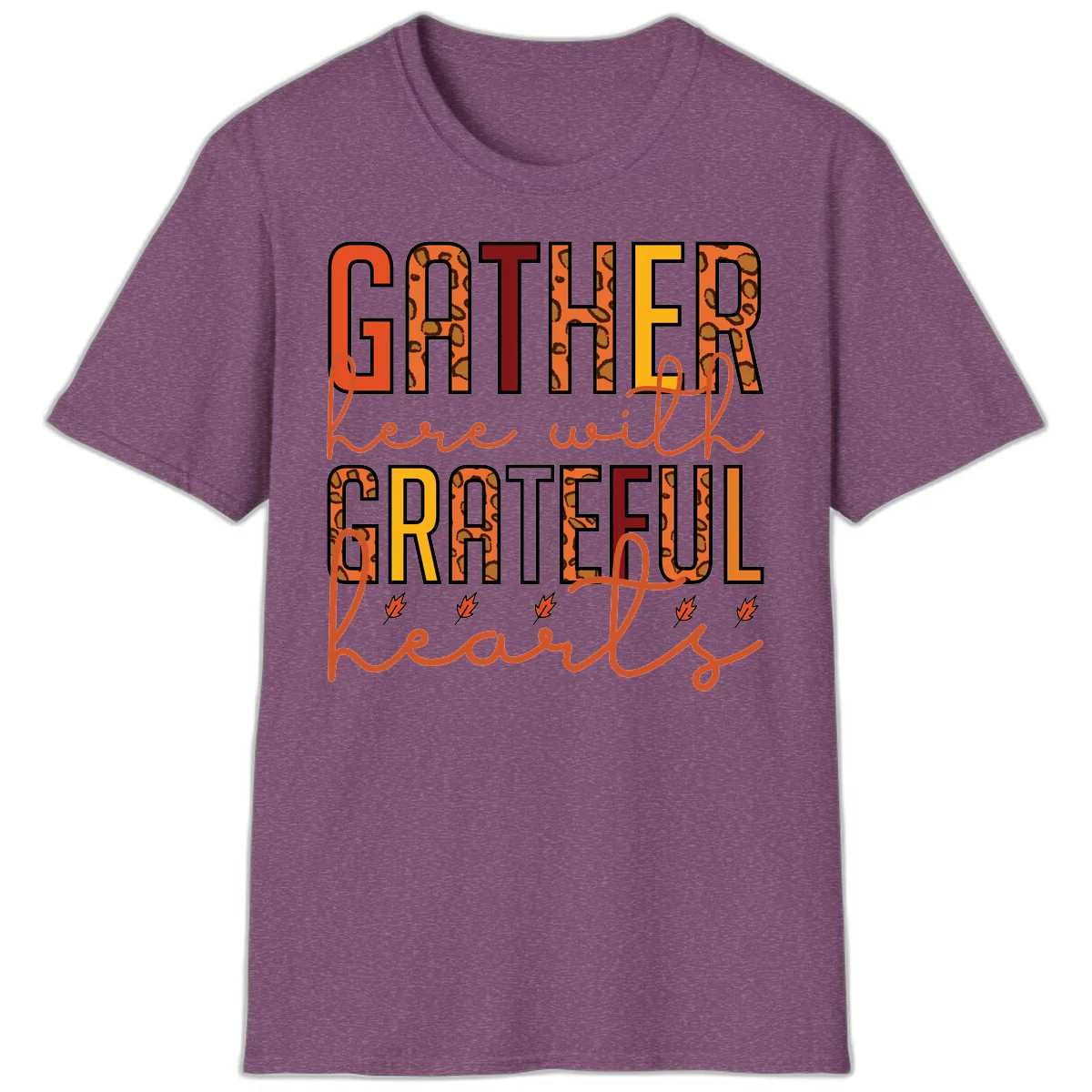 Gather Here With Hearts T-Shirt in Heather Maroon