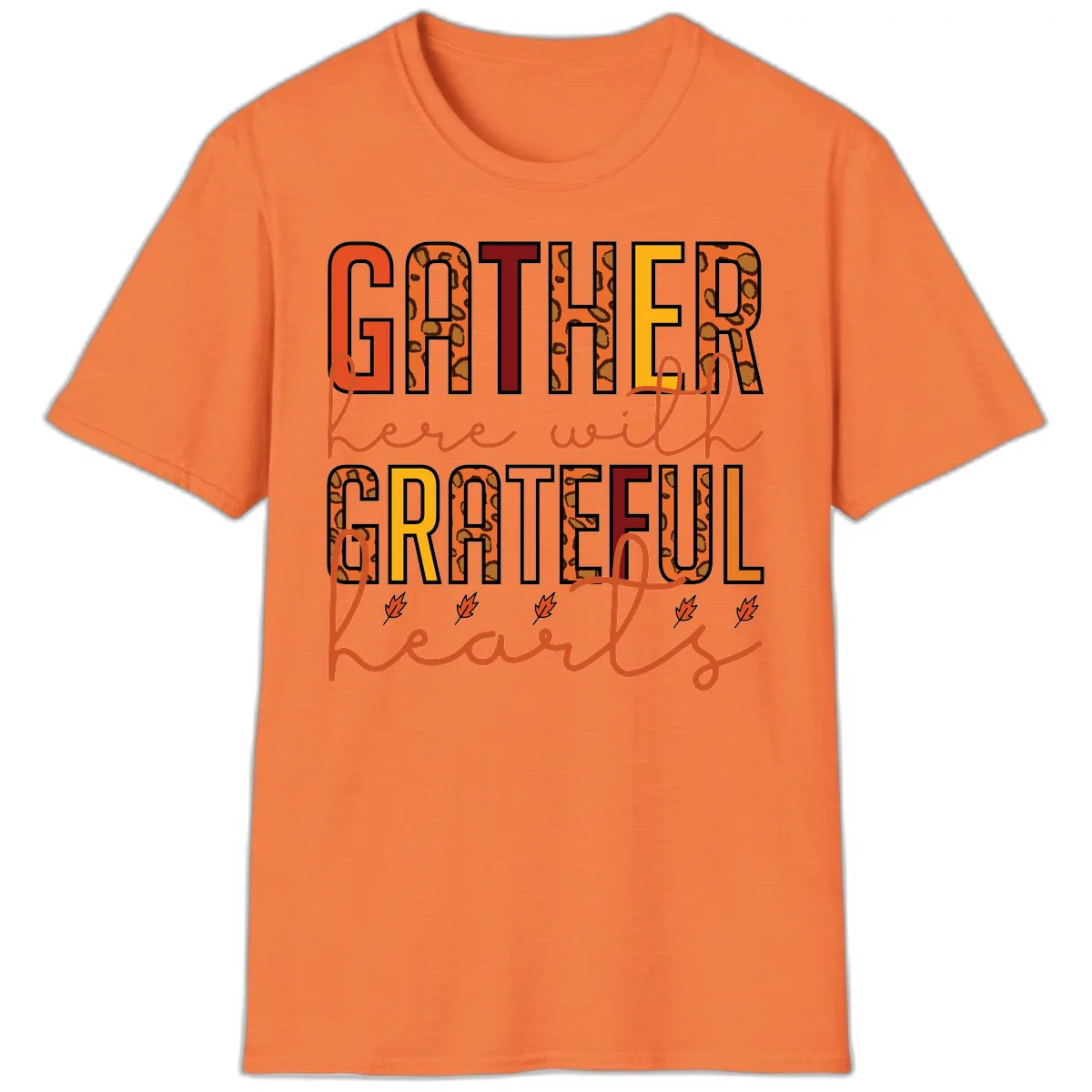 Gather Here With Hearts T-Shirt in Heather Orange