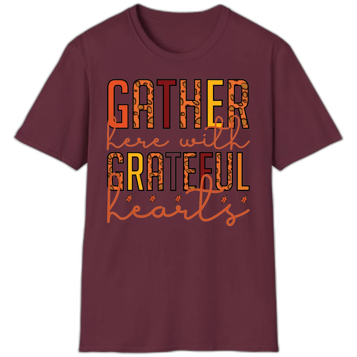 Gather Here With Hearts T-Shirt in Maroon