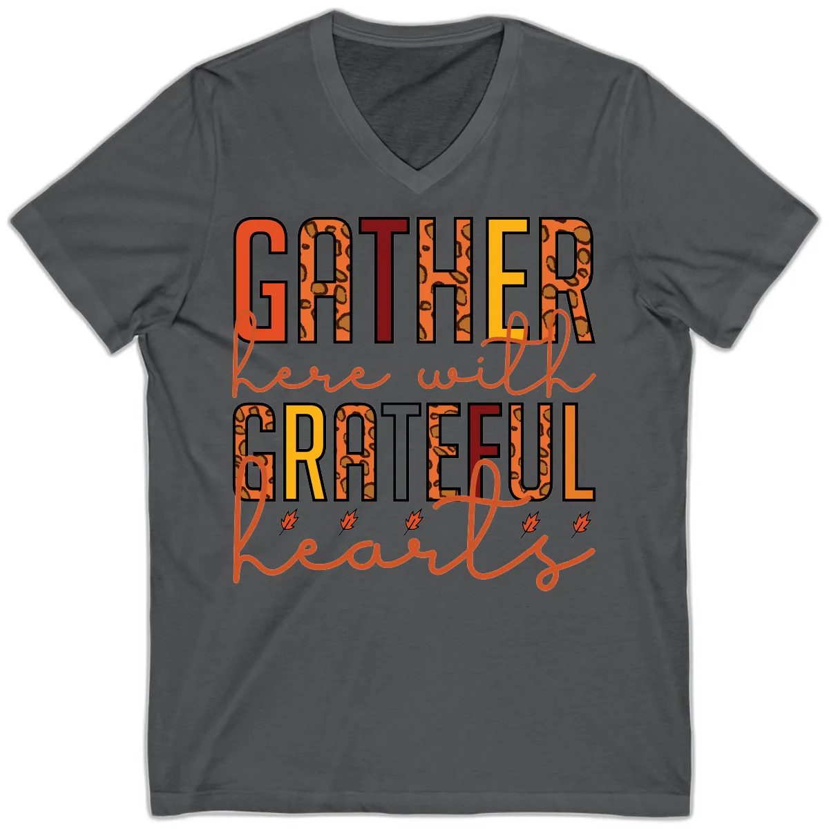 Gather Here With Hearts V-Neck in Asphalt