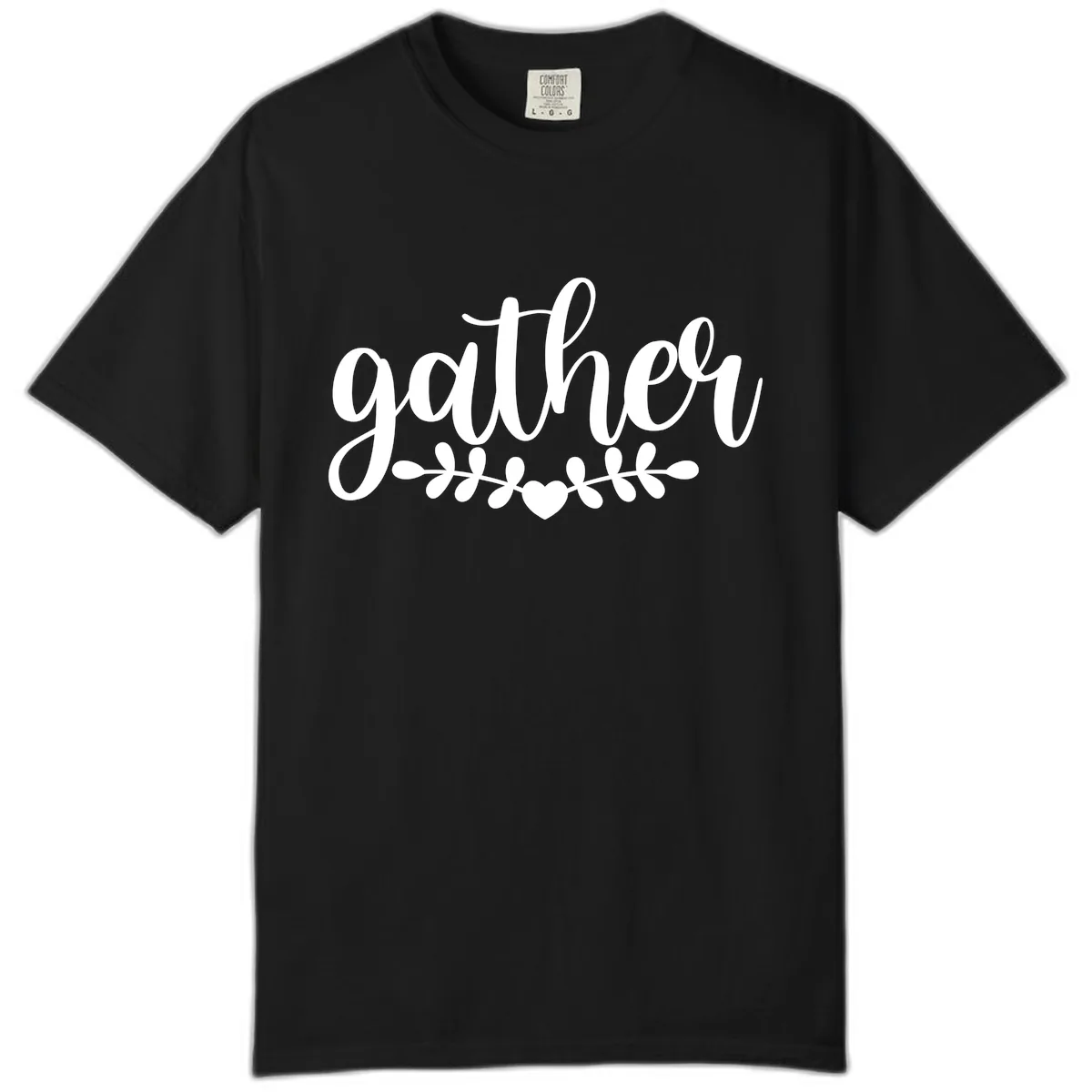 Gather Script With Heart and Leaves Comfort Color in Black