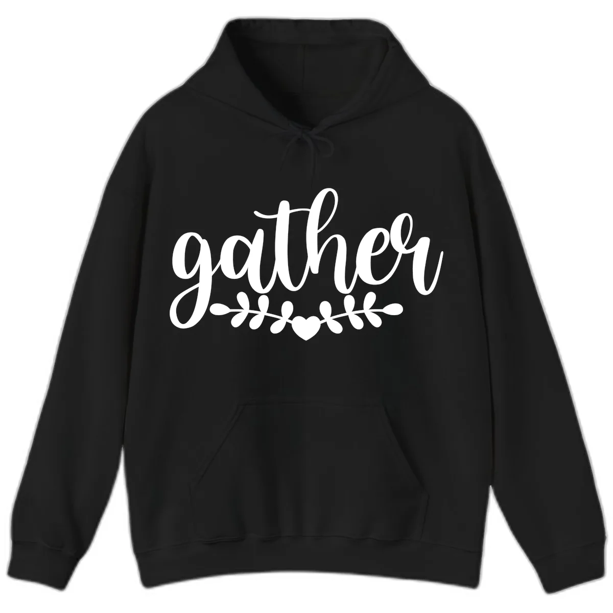 Gather Script With Heart and Leaves Hoodie in Black