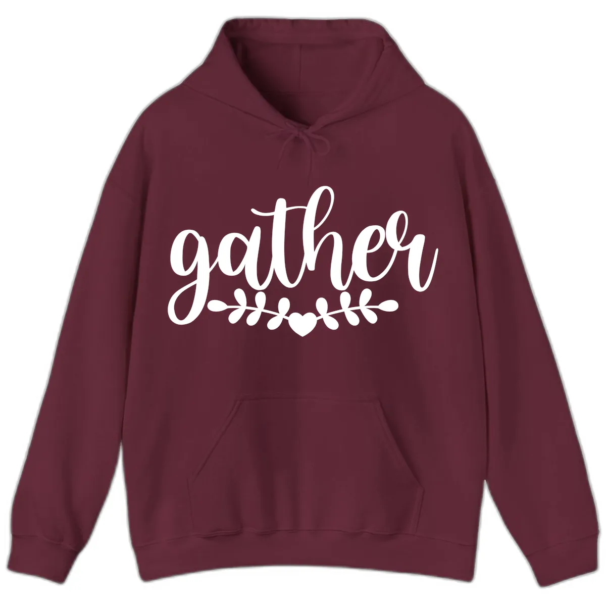 Gather Script With Heart and Leaves Hoodie in Maroon