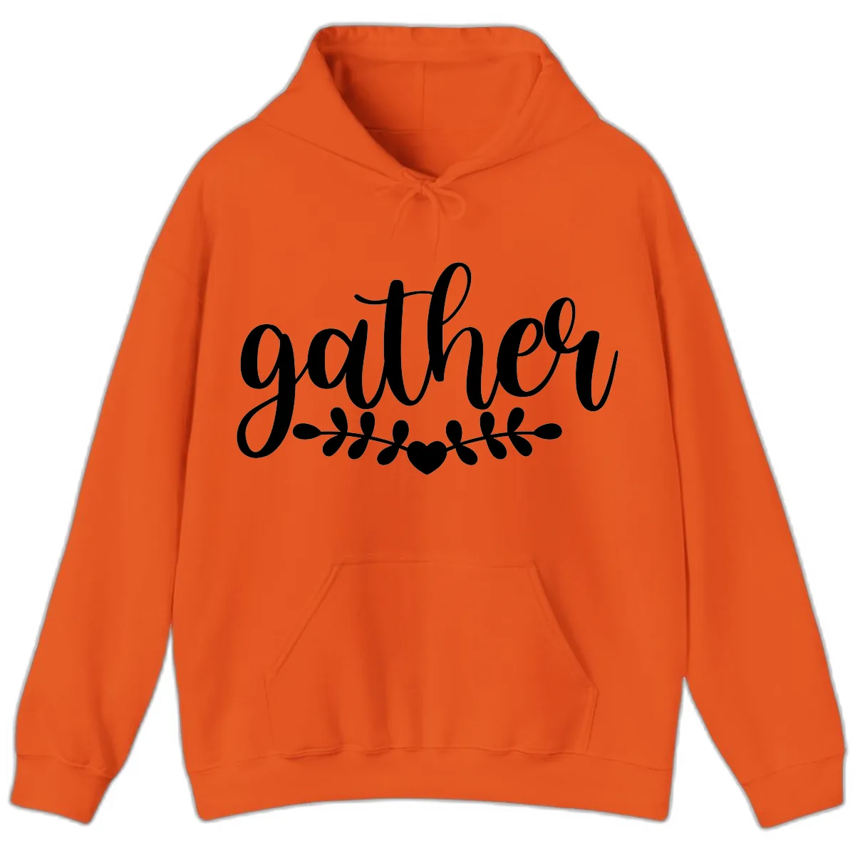 Gather Script With Heart and Leaves Hoodie in Orange