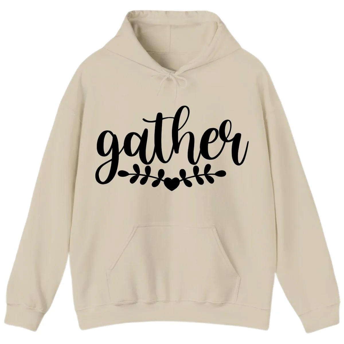 Gather Script With Heart and Leaves Hoodie in Sand