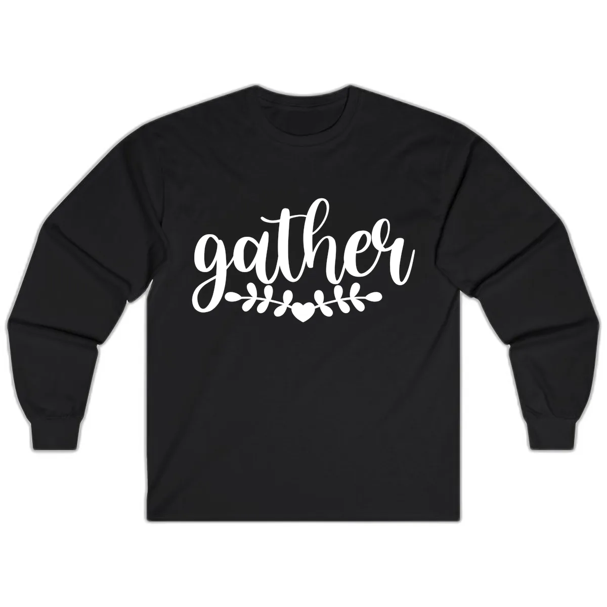 Gather Script With Heart and Leaves Long Sleeve in Black