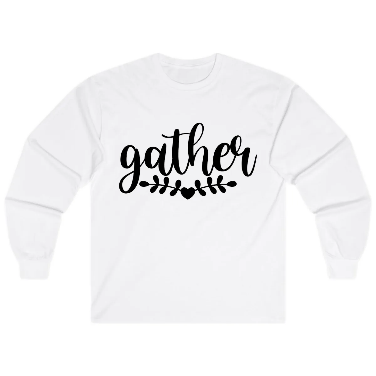 Gather Script With Heart and Leaves Long Sleeve in White