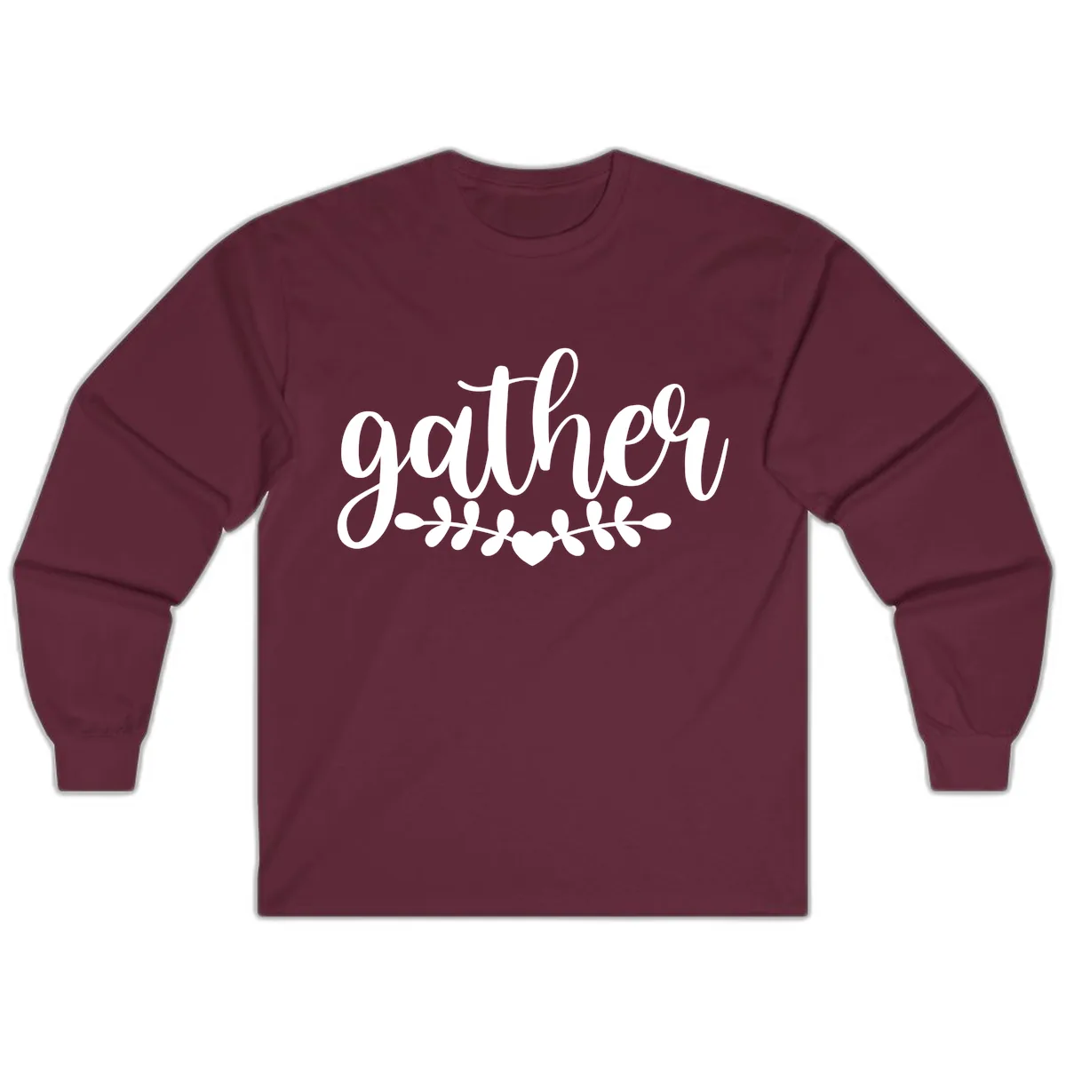 Gather Script With Heart and Leaves Long Sleeve in Maroon