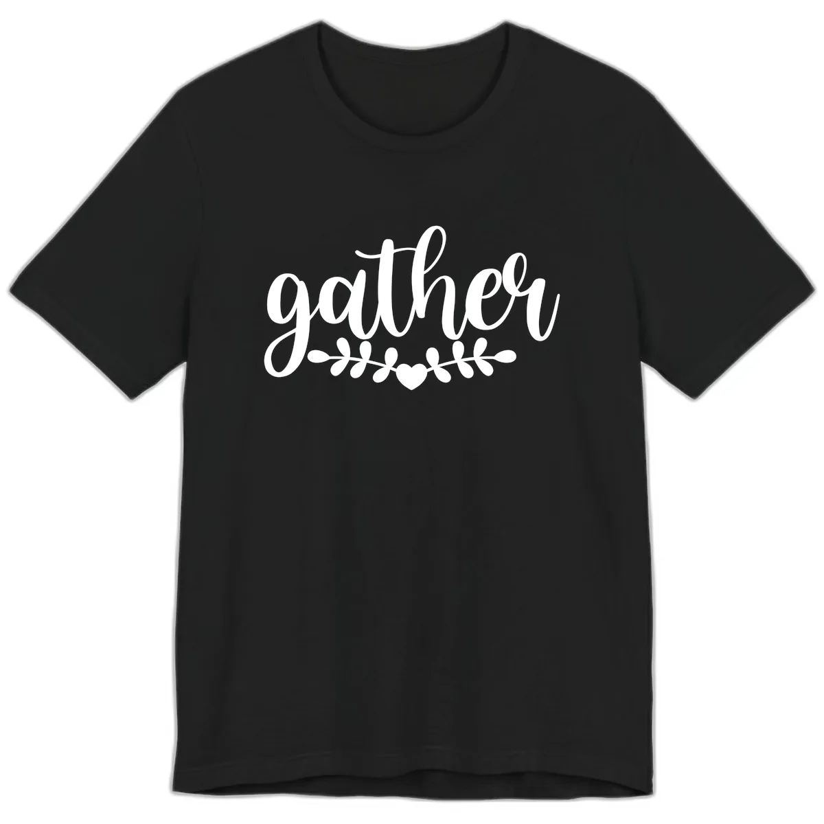 Gather Script With Heart and Leaves Premium T-Shirt in Black