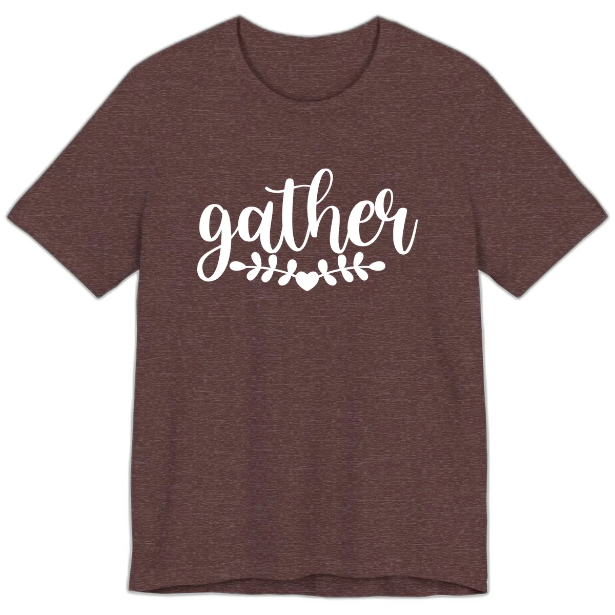 Gather Script With Heart and Leaves Premium T-Shirt in Heather Maroon