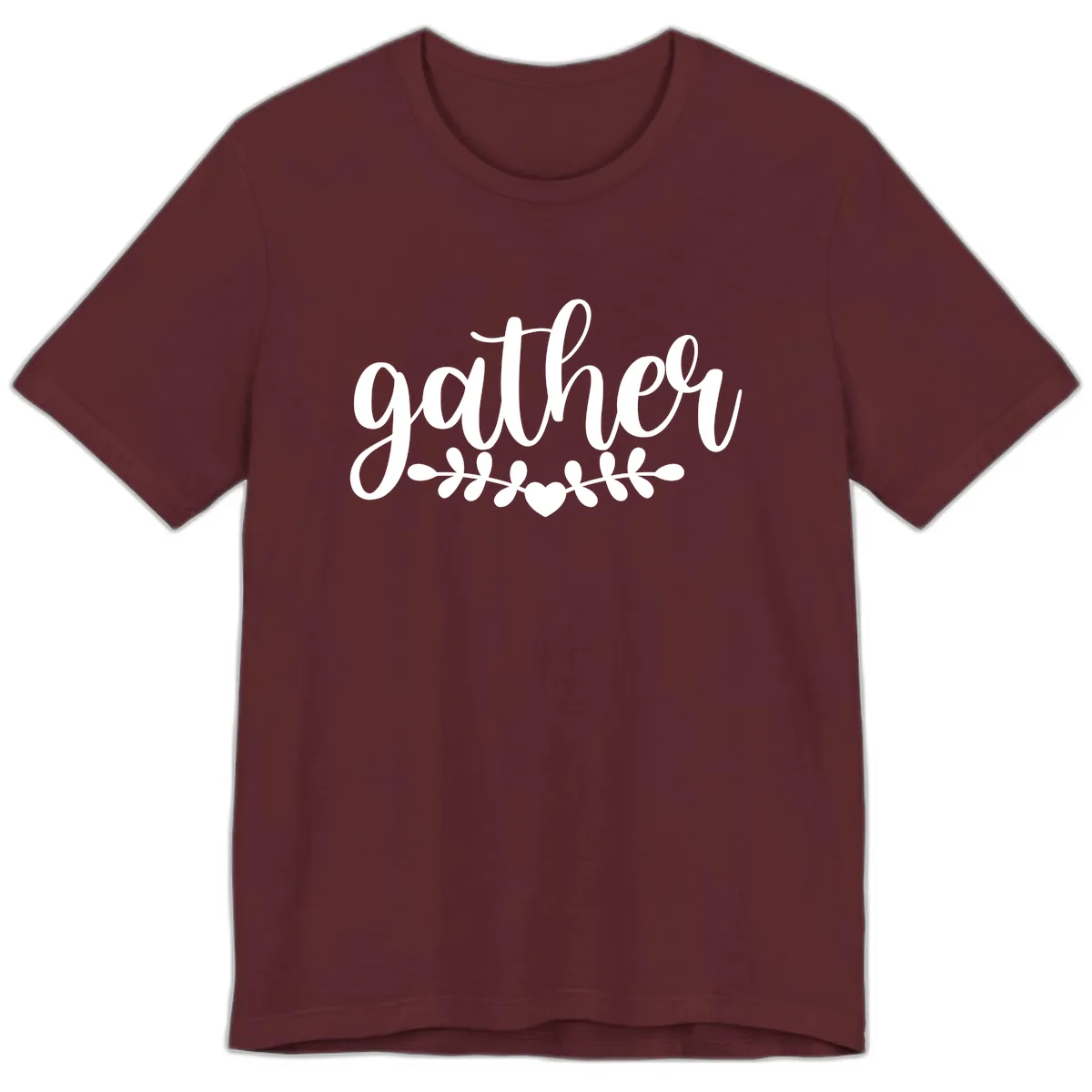 Gather Script With Heart and Leaves Premium T-Shirt in Maroon