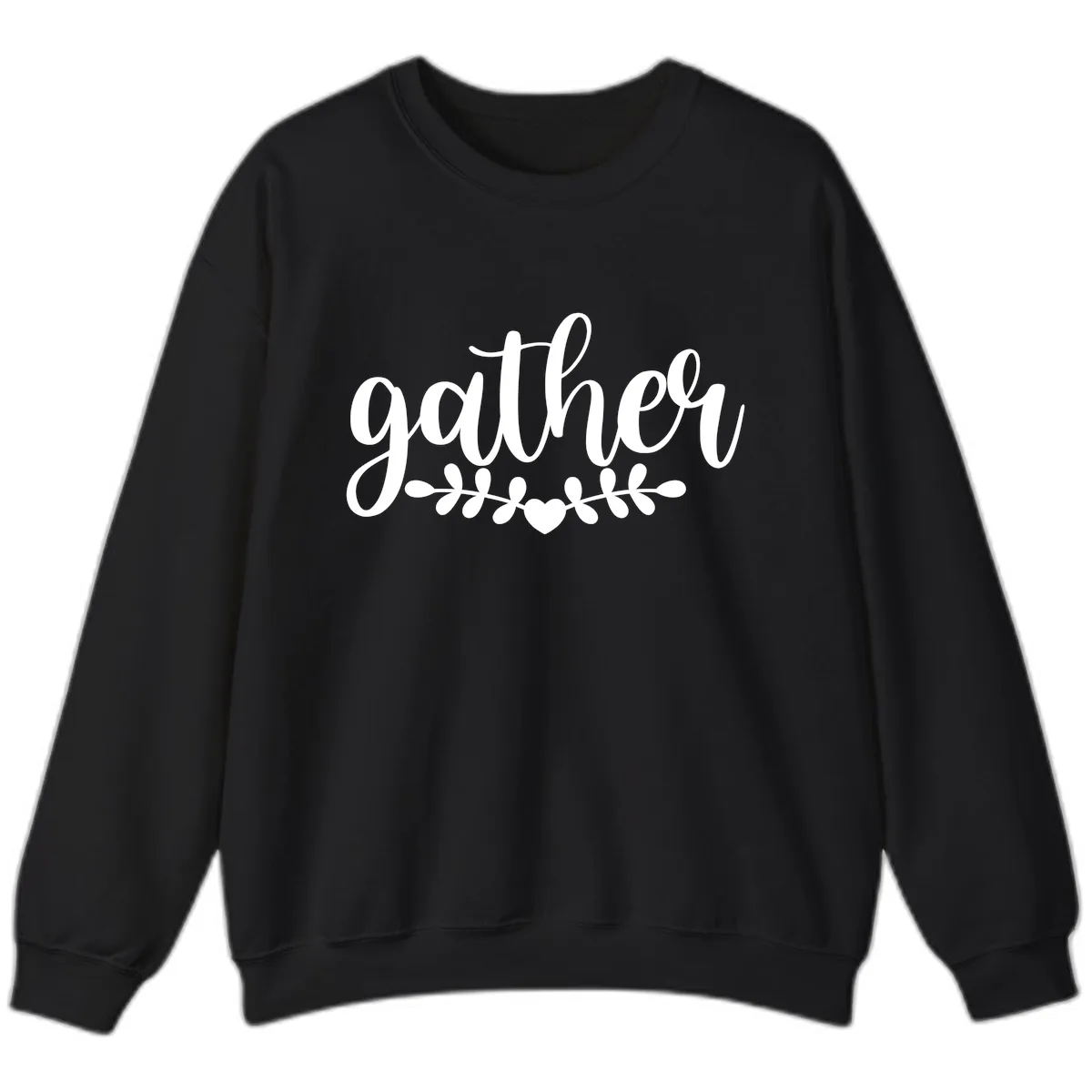 Gather Script With Heart and Leaves Sweatshirt in Black