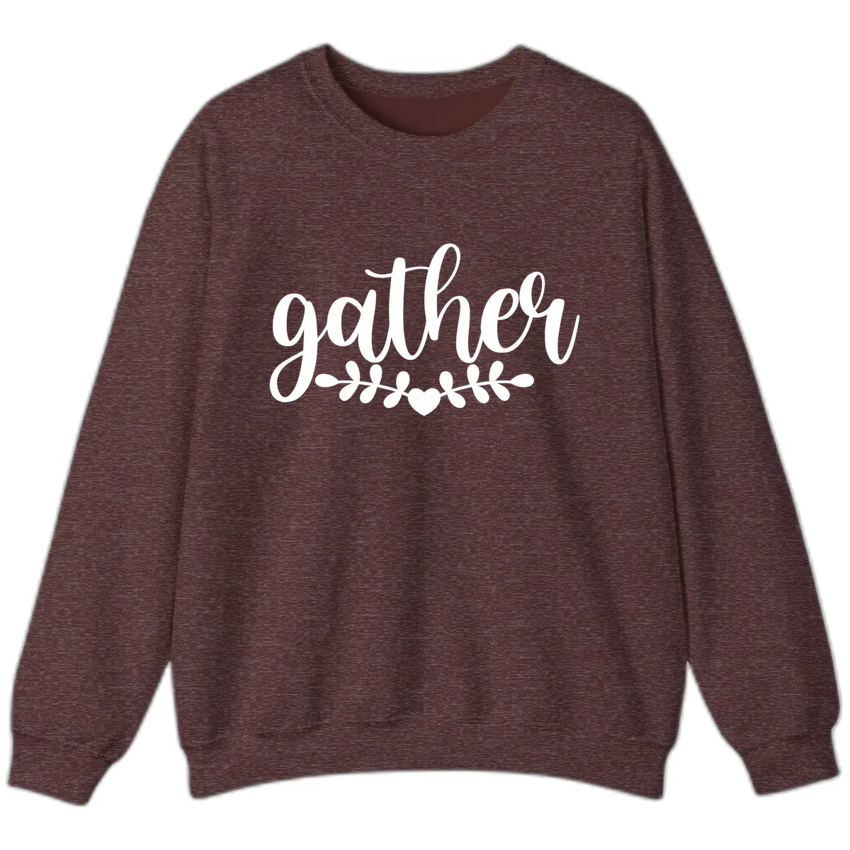Gather Script With Heart and Leaves Sweatshirt in Heather Sport Dark Maroon