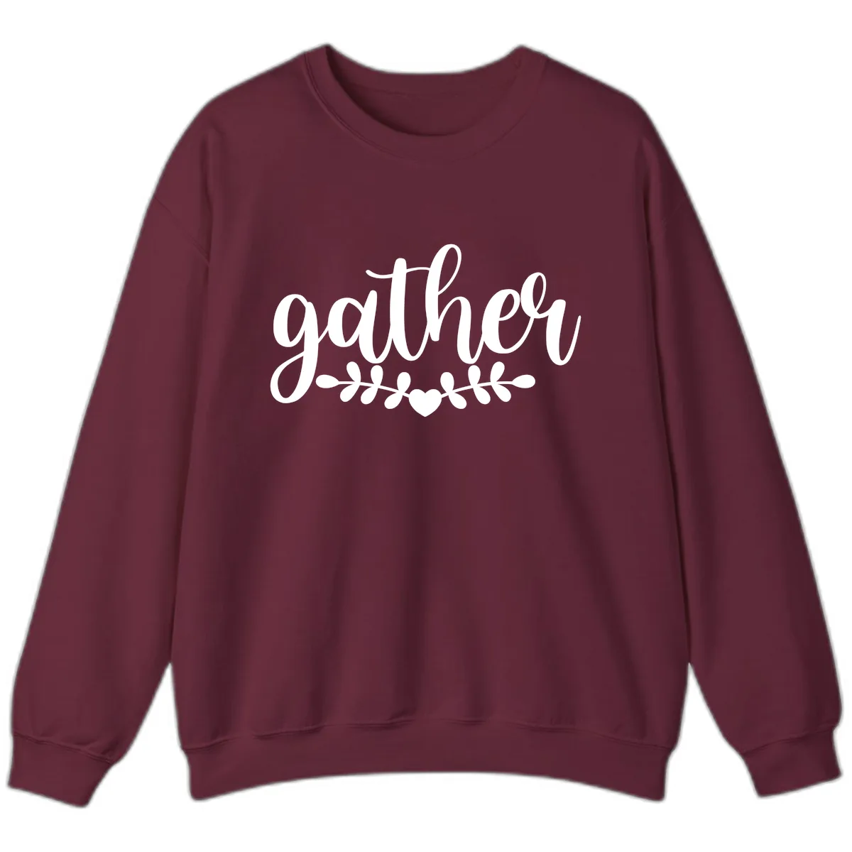 Gather Script With Heart and Leaves Sweatshirt in Maroon