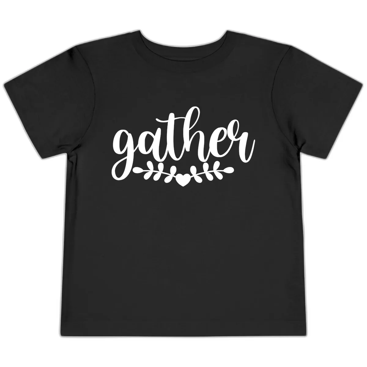 Gather Script With Heart and Leaves Toddler T-Shirt in Black