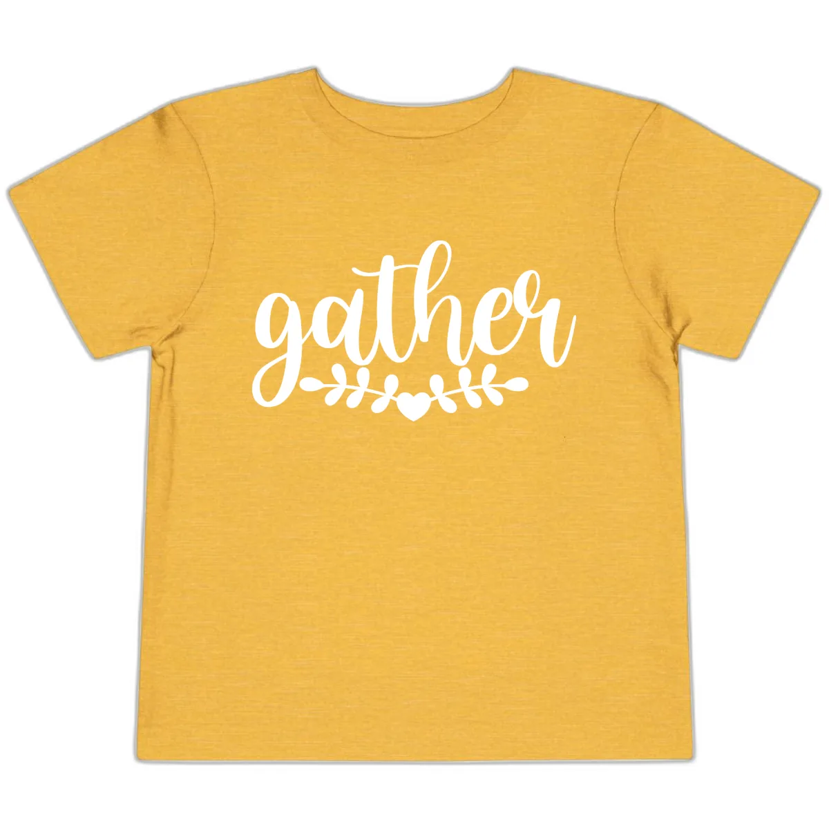 Gather Script With Heart and Leaves Toddler T-Shirt in Heather Yellow Gold