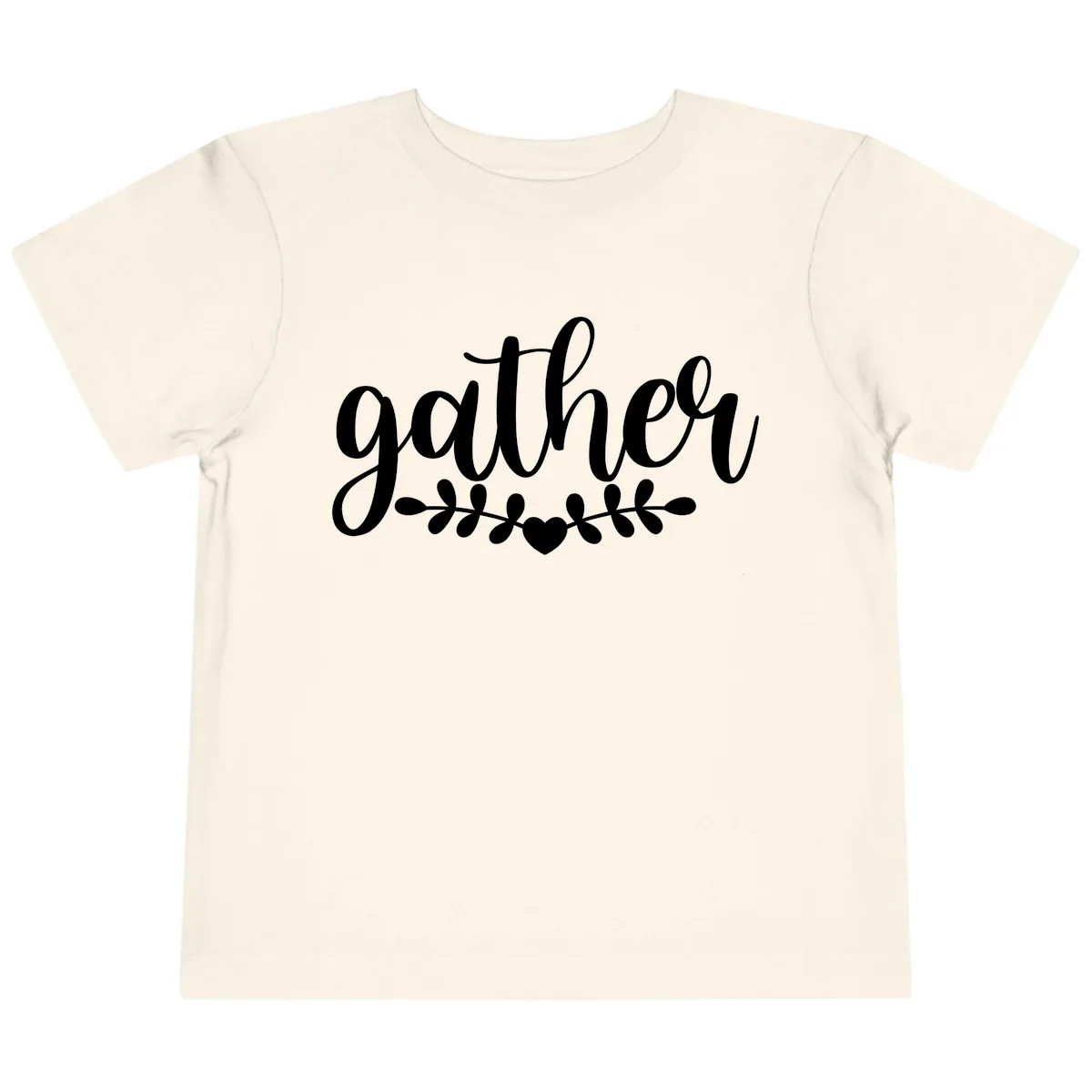 Gather Script With Heart and Leaves Toddler T-Shirt in Natural