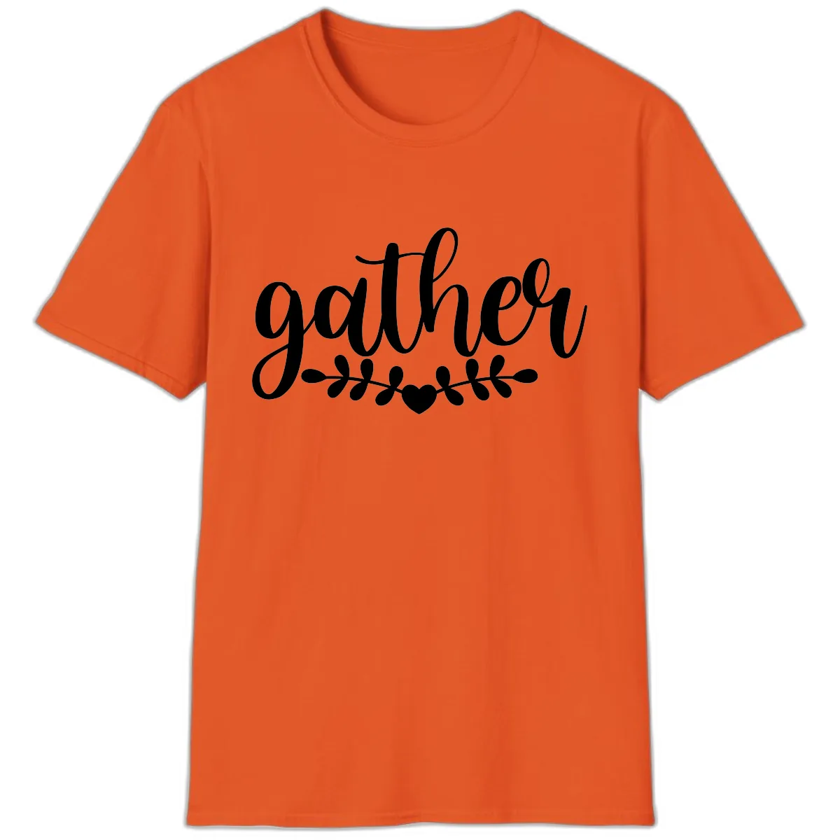 Gather Script With Heart and Leaves T-Shirt in Orange