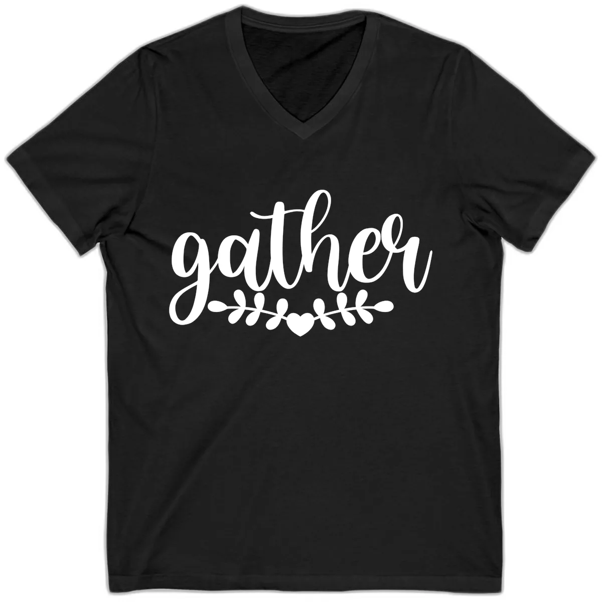Gather Script With Heart and Leaves V-Neck in Black