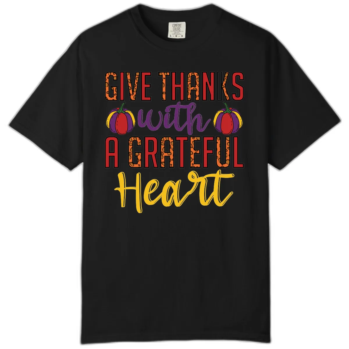 Give Thanks With A Heart Comfort Color in Black