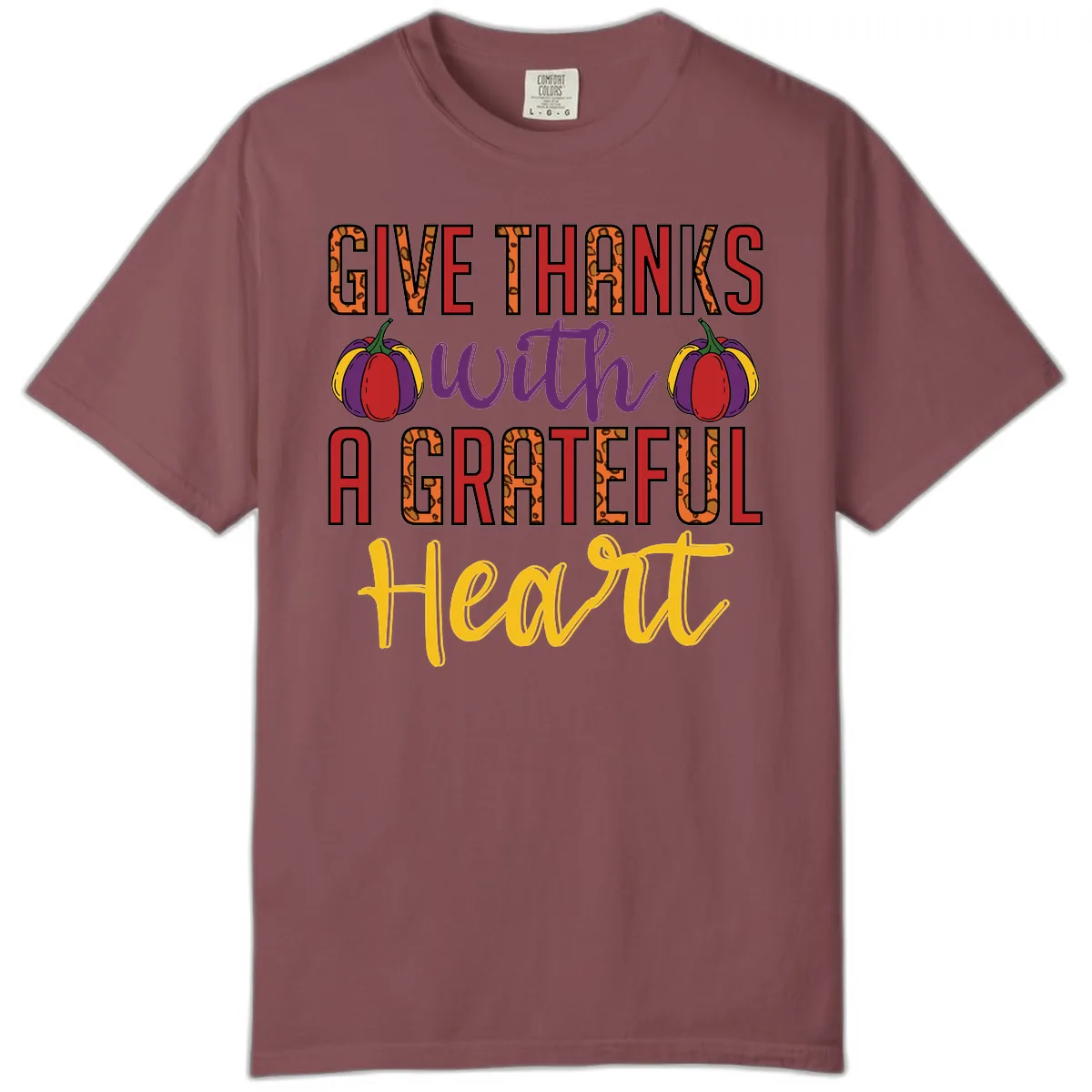 Give Thanks With A Heart Comfort Color in Brick