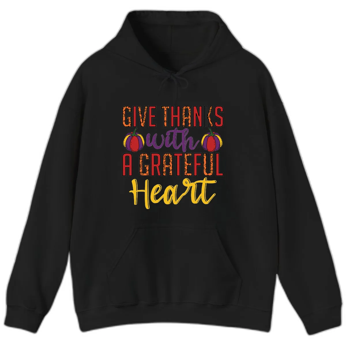 Give Thanks With A Heart Hoodie in Black