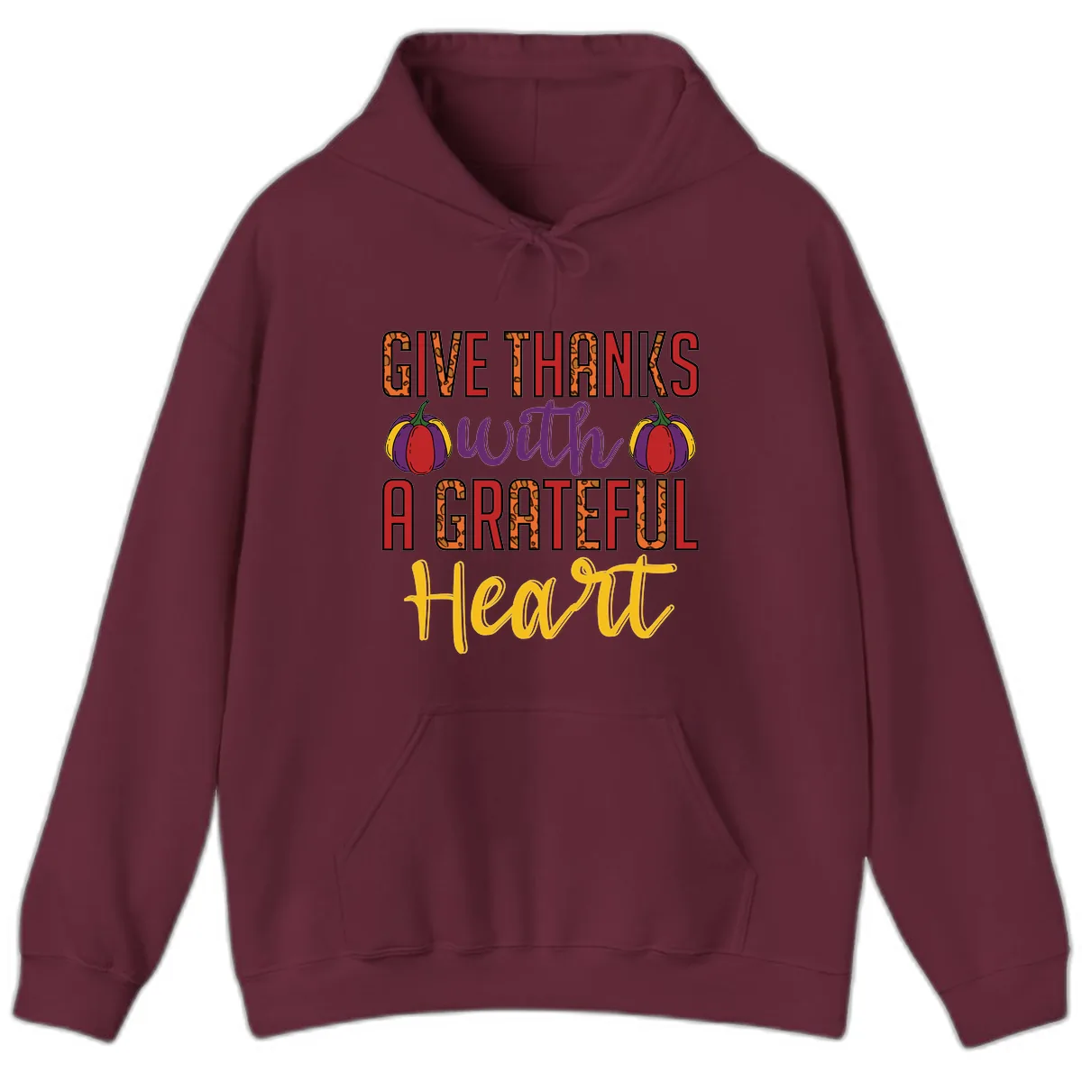 Give Thanks With A Heart Hoodie in Maroon