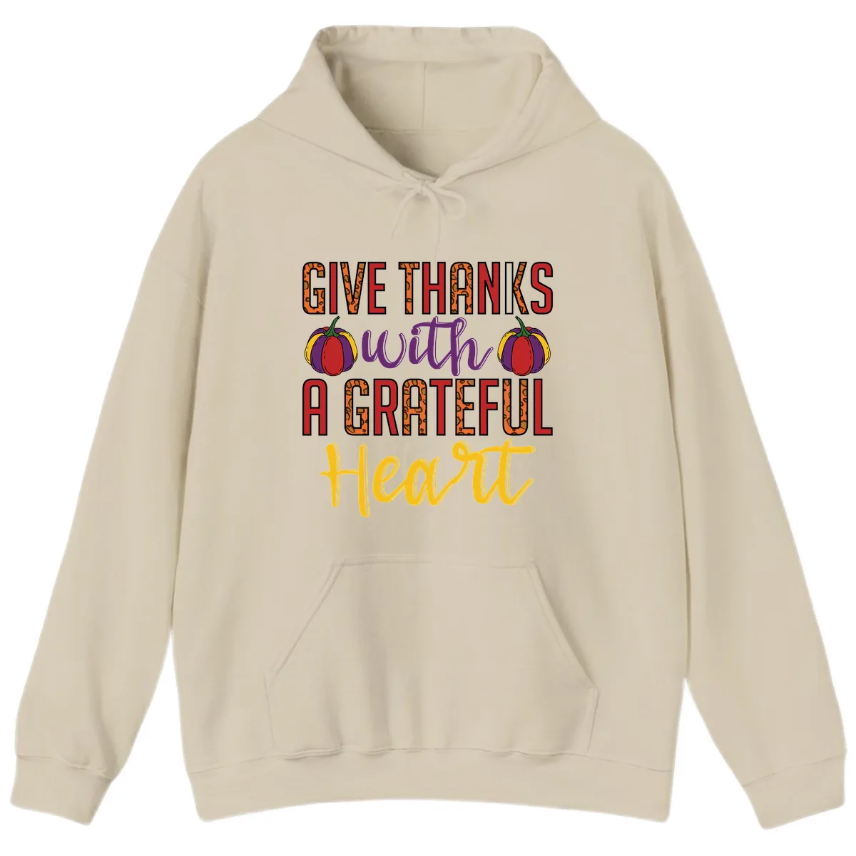 Give Thanks With A Heart Hoodie in Sand