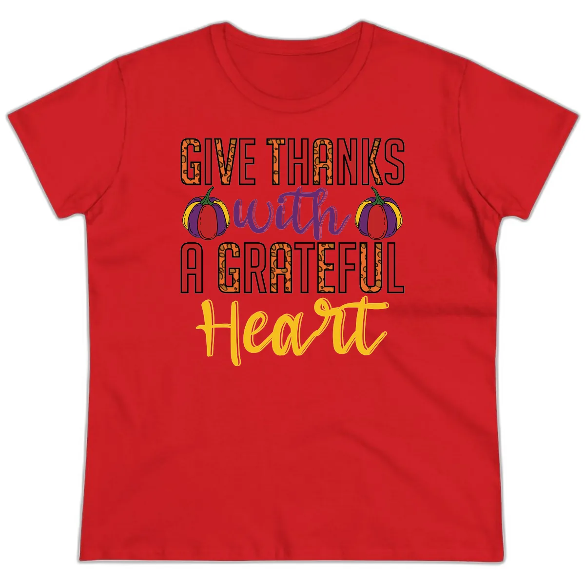 Give Thanks With A Heart Ladies Tee in Red