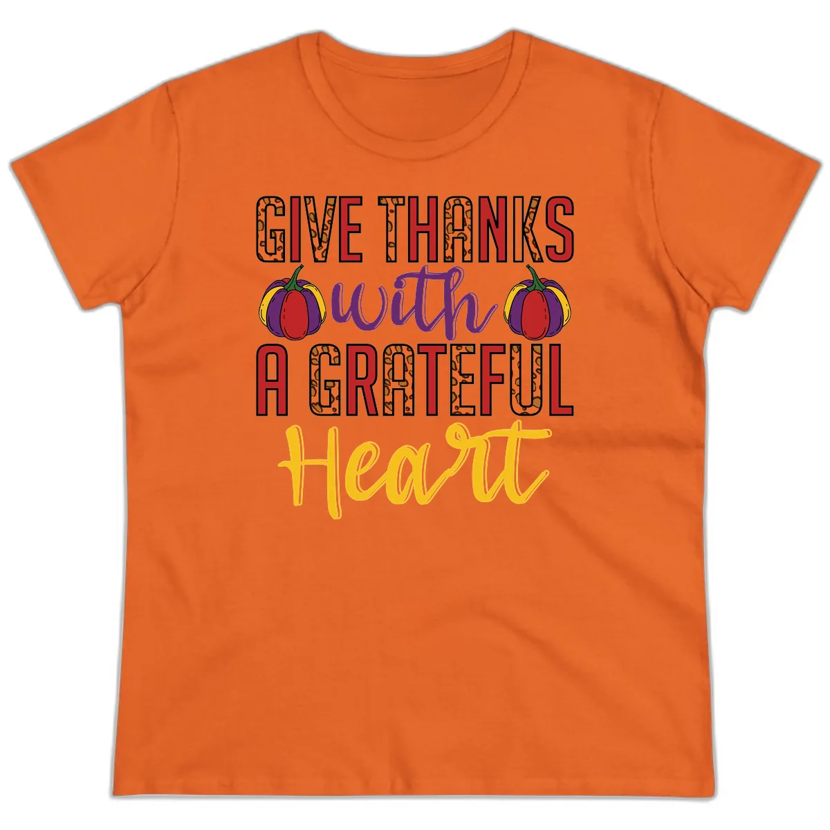 Give Thanks With A Heart Ladies Tee in Orange