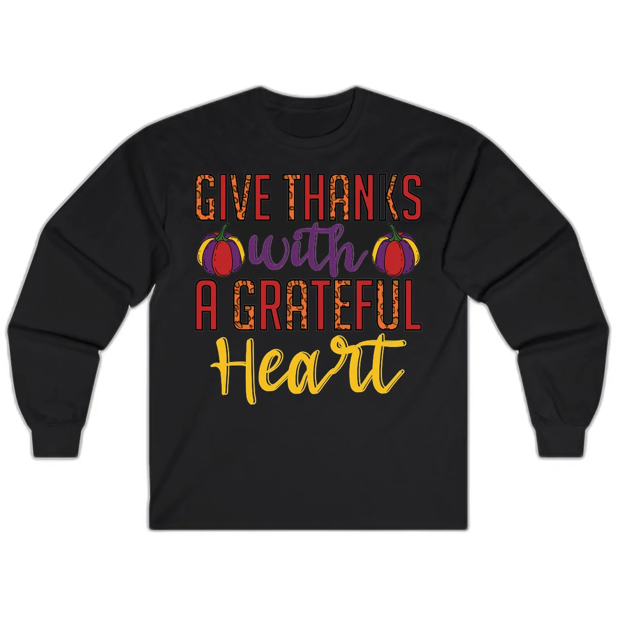 Give Thanks With A Heart Long Sleeve in Black