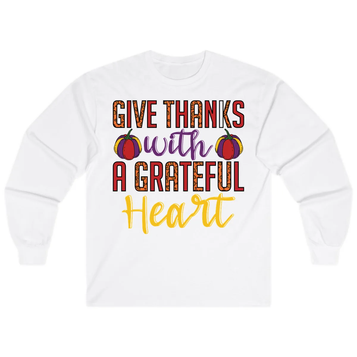 Give Thanks With A Heart Long Sleeve in White