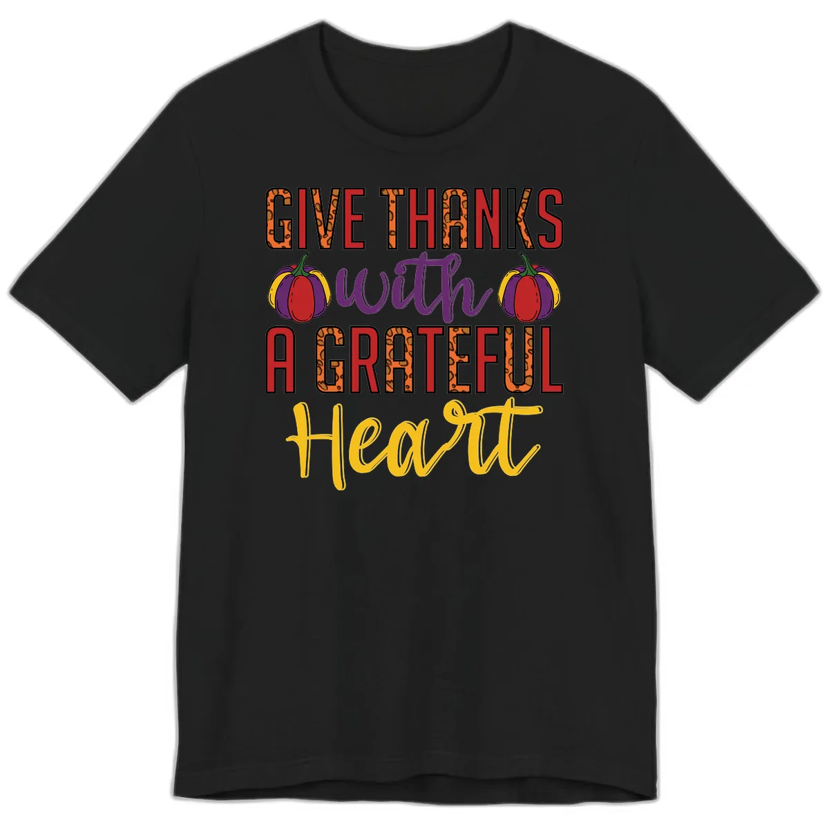 Give Thanks With A Heart Premium T-Shirt in Black