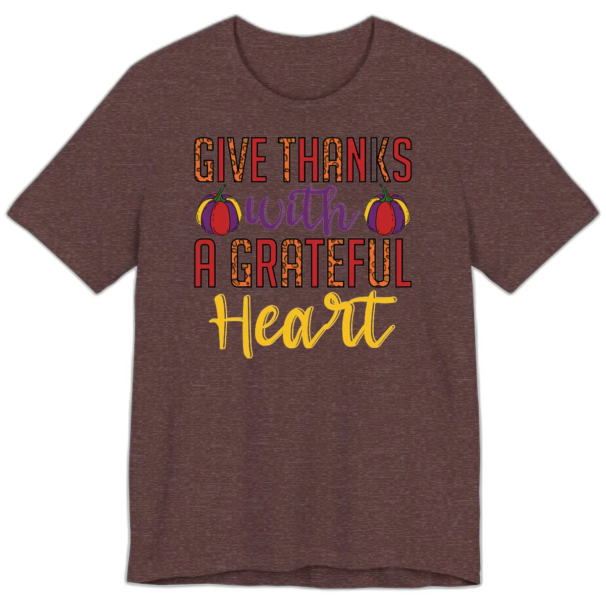Give Thanks With A Heart Premium T-Shirt in Heather Maroon