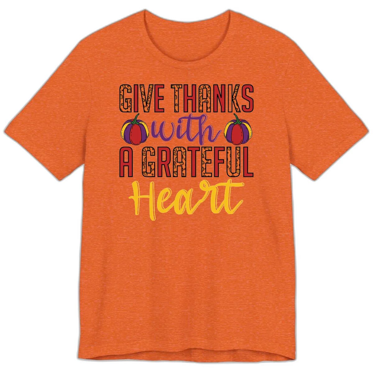 Give Thanks With A Heart Premium T-Shirt in Heather Orange