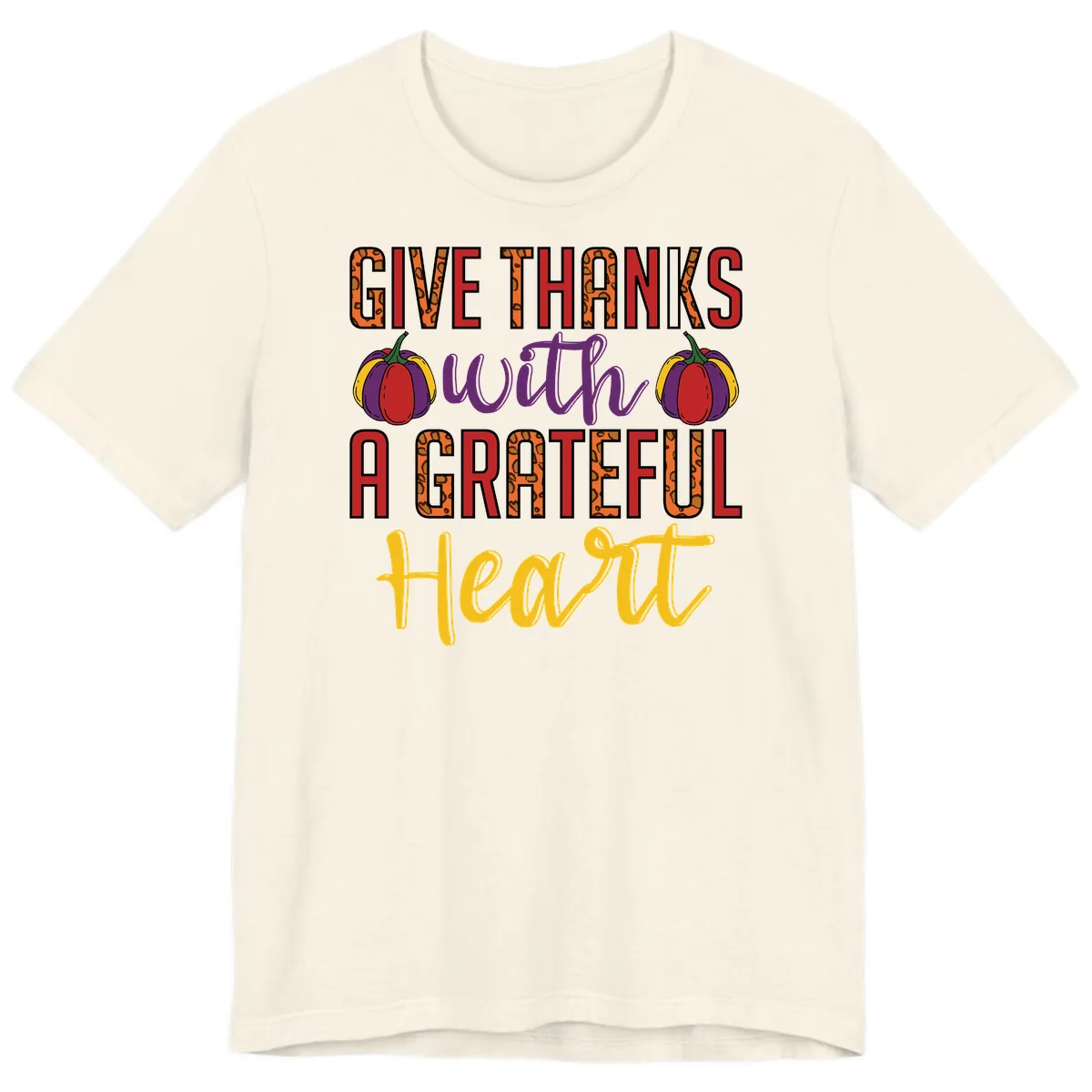 Give Thanks With A Heart Premium T-Shirt in Natural